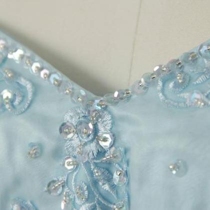 Blue Organza Bridesmaid Dress Stock White..