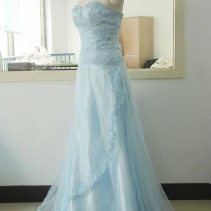 Blue Organza Bridesmaid Dress Stock White..