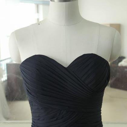 Navy Blue Sweetheart-neck Bridesmaid Dress A-line..