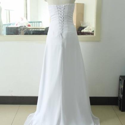Strapless White Chiffon Bridesmaid Dress A-line..