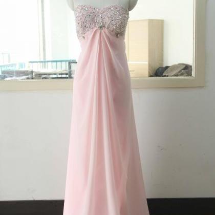 Sweetheart-neck Pink Chiffon Bridesmaid Dress..