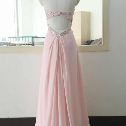 Sweetheart-neck Pink Chiffon Bridesmaid Dress..