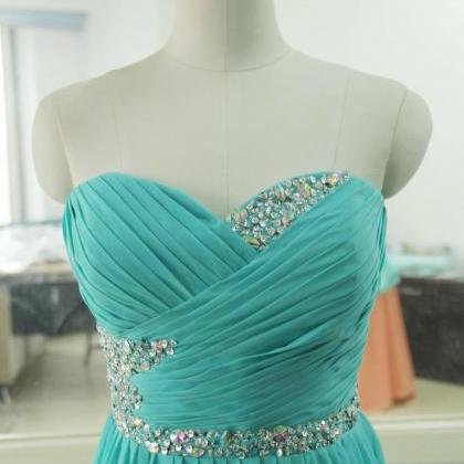 Turquoise Prom Dress Beading Crystal Backless..