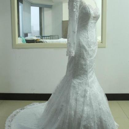 High-end Long Sleeve Lace Wedding Dress Ivory..