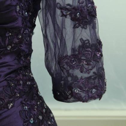 Purple Taffeta Lace Prom Evening Gown Bridal..