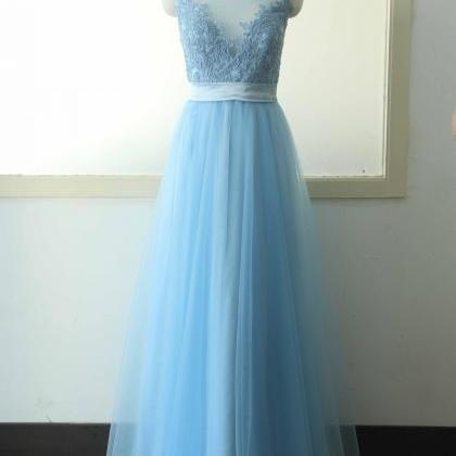 Sheer Applique A-line Long Tulle Prom Dress With..