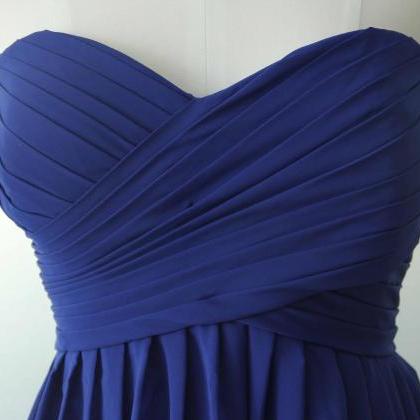 Sleeveless Chiffon Bridesmaid Dress Blue A-line..