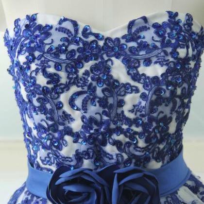 2016 Royal Blue Sweetheart-neck Lace Wedding Dress..
