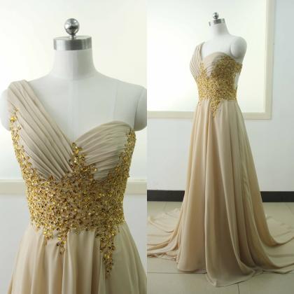 One Shoulder Beading Sequins Chiffon Party Dress..