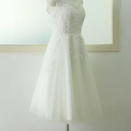 Cap Sleeve A-line Lace Wedding Dress Knee-length..