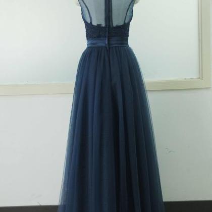 Sleeveless Tulle Party Dress Navy Blue Lace..