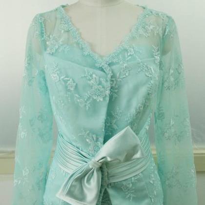 Long Sleeve Woman Wedding Party Gown Lace Mother..