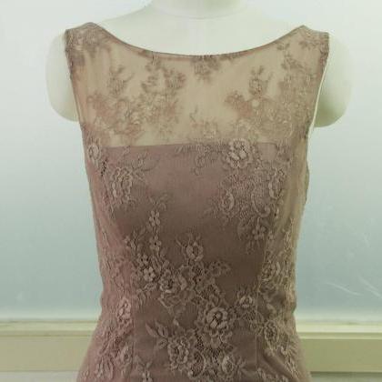 Sleeveless Woman Wedding Party Gown Coffee Lace..