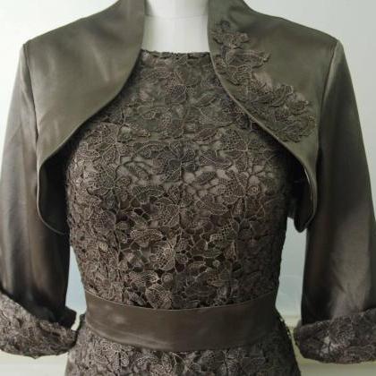 Coffee Satin Prom Evening Gown Lace Mother Of The..