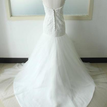 White Lace Mermaid Wedding Dress Tulle Bridal..