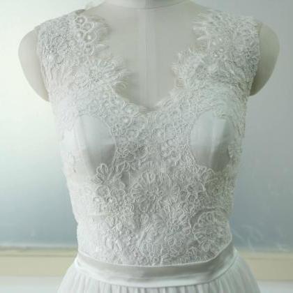 Sleeveless A-line Wedding Dress Lace Bridal..