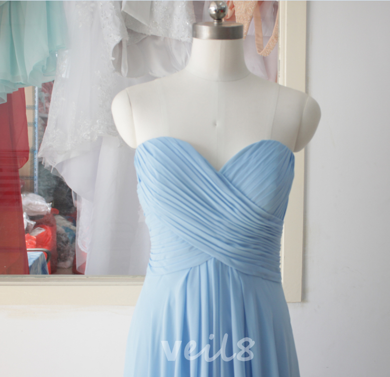 Blue Grey Tulle A Line Sweetheart Floor Length Long Bridesmaid Dresses, PB151 main image 1