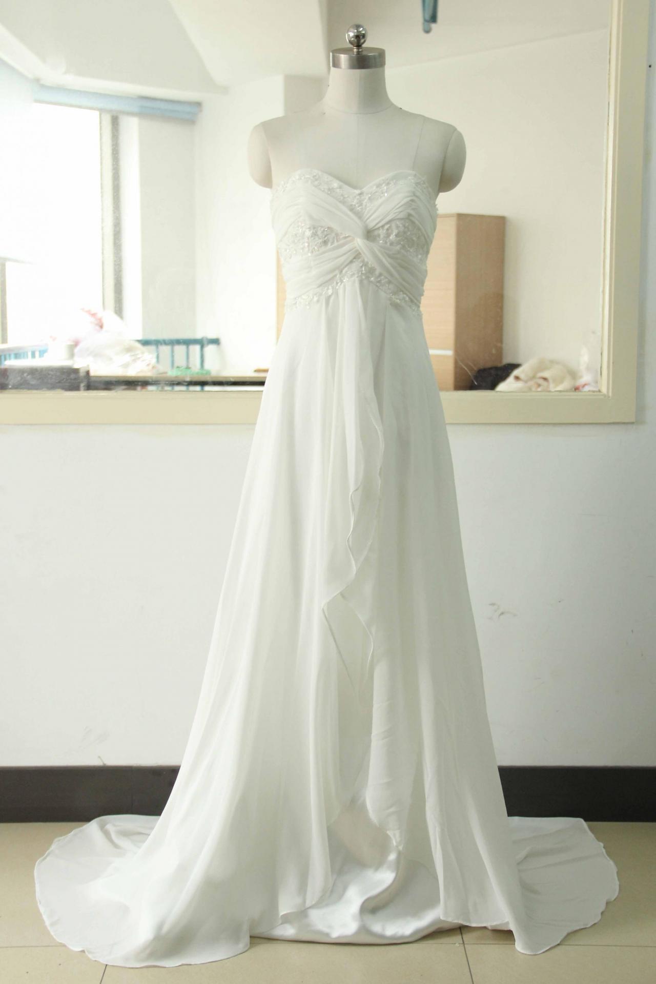 White Chiffon Lace Bridesmaid Dress Aline Chiffon Wedding Gown Beach Bridal Gowns Aline Wedd