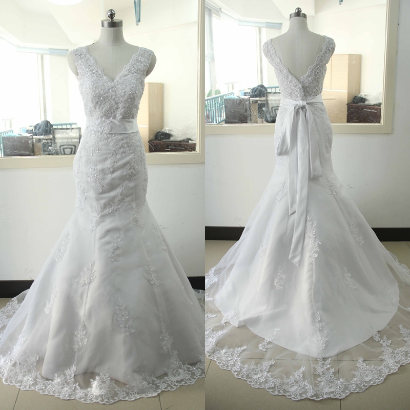 V-neck Lace Wedding Dress Ivory Mermaid Wedding Dress Ivory Sleeveless Lace Wedding Gowns Custom Us Size 0 2 4 6 8 10 12 14 16 18 ++