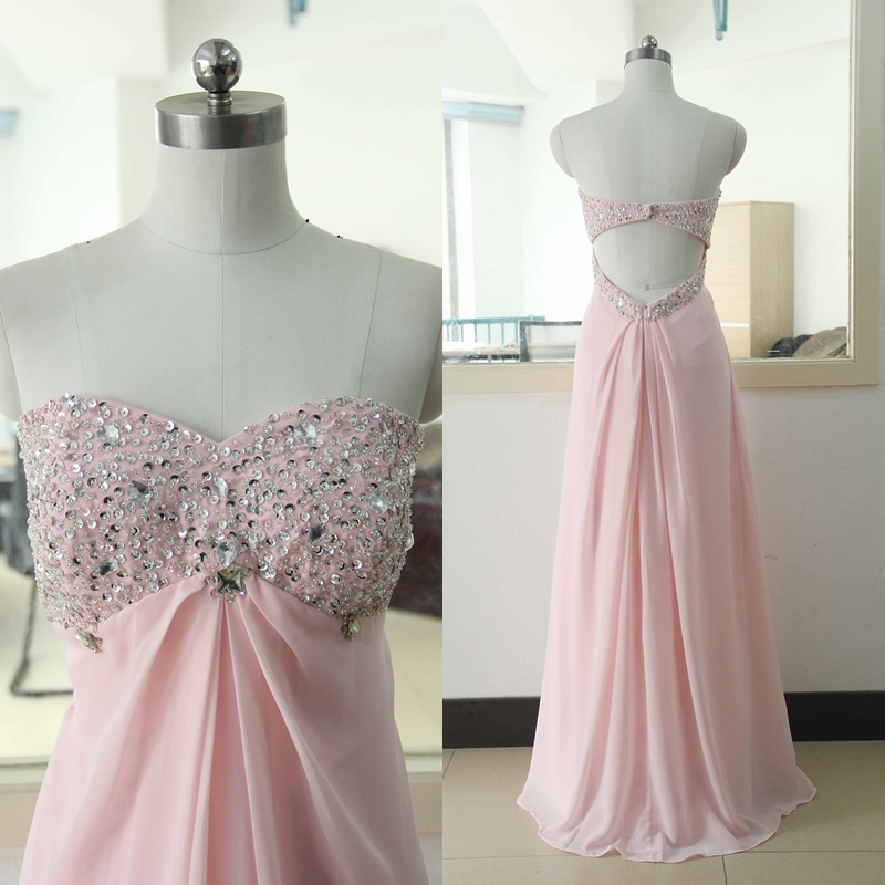 Sweetheart-neck Pink Chiffon Bridesmaid Dress Floor Length Bridesmaid Gown Beading Sequins Bridesmaid Dress Junior Bridesmaid Dresses