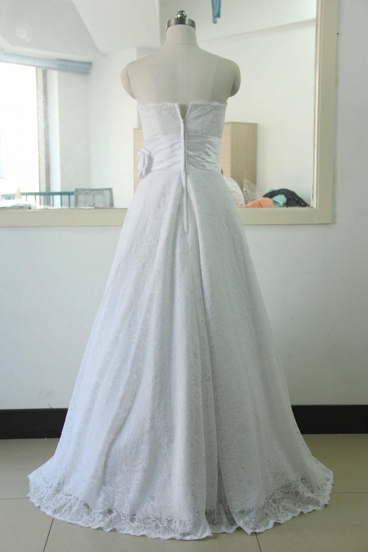 white lace a line wedding dress