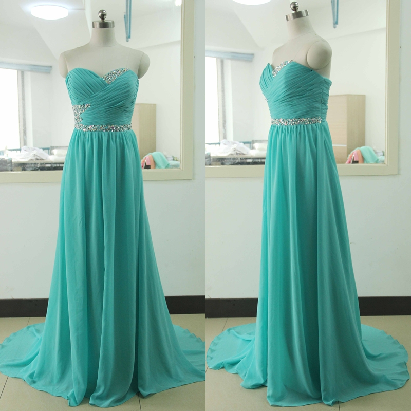 Turquoise Prom Dress Beading Crystal Backless Evening Dress Custom Wedding Party Gown Sexy Chiffon Bridal Wedding Party Gown