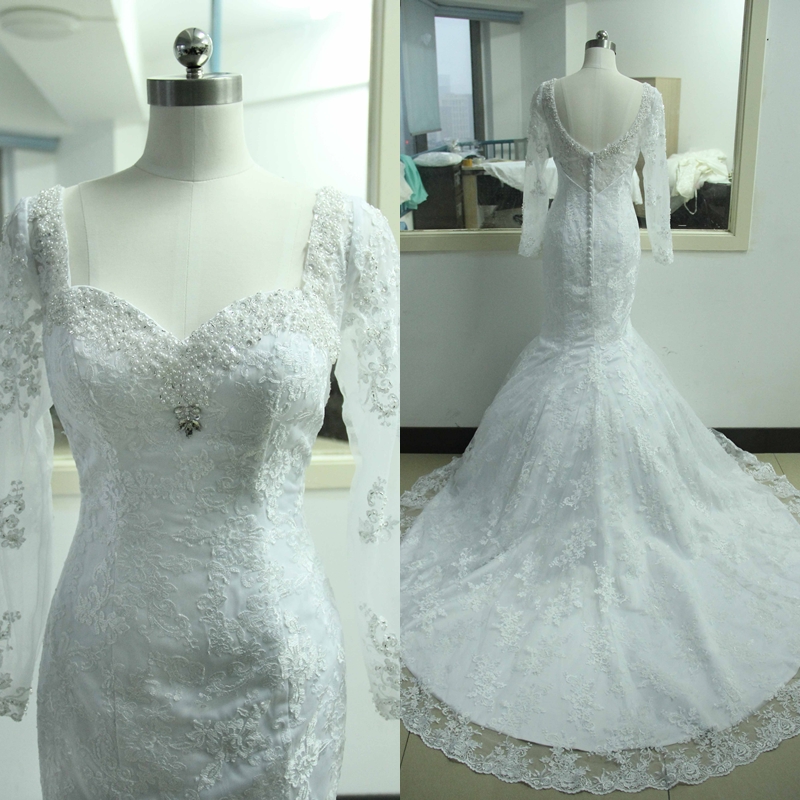 High-end Long Sleeve Lace Wedding Dress Ivory Wedding Dress Mermaid Beading Wedding Gowns Custom Us Size 0 2 4 6 8 10 12 14 16 18 ++