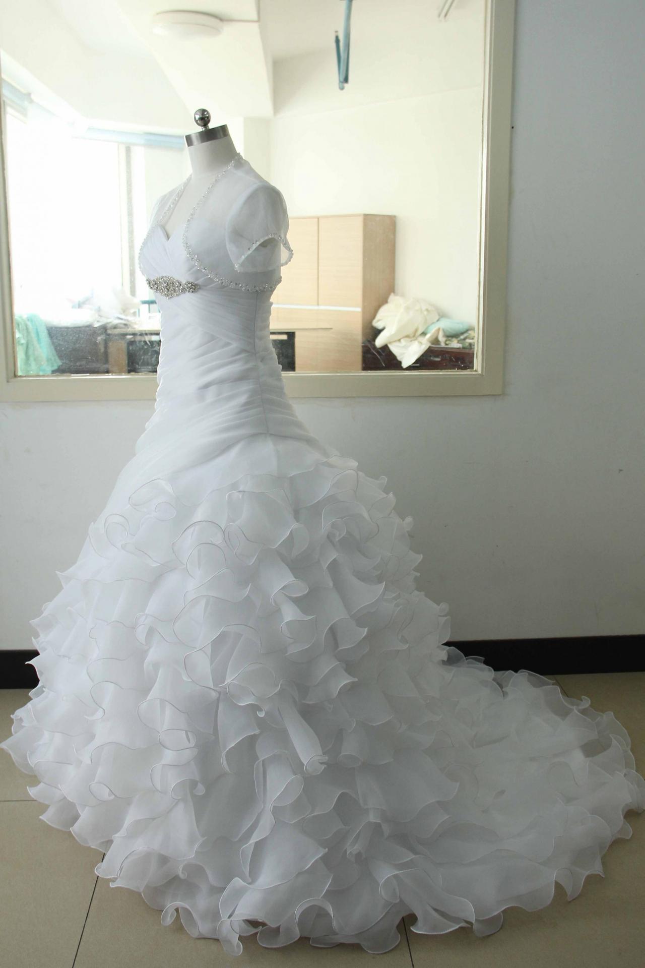 White Sleeveless Organza Mermaid Wedding Dress Sweetheart Wedding Dress ...