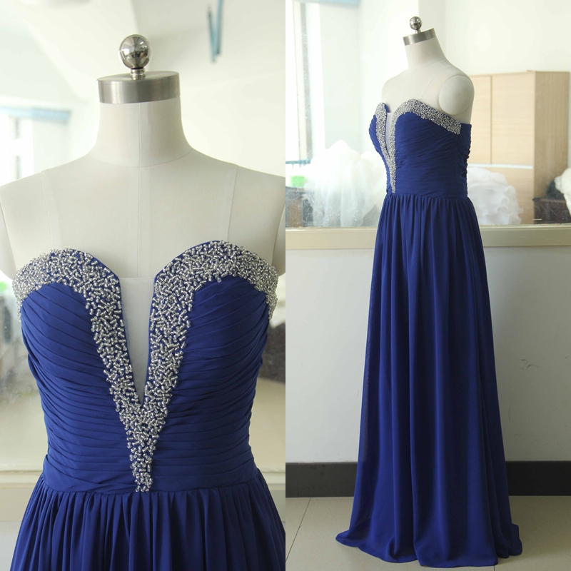 Royal Blue Beading Sweetheart Chiffon Party Dress Sequins Bridesmaid Prom Dress Custom A-line Wedding Party Gown Sexy Cocktail Gowns