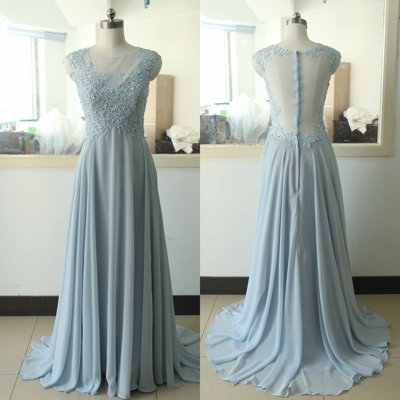 Baby Blue Chiffon Lace Party Dress Light Blue Beading Sequins Bridesmaid Dress Custom Lace A-line Wedding Party Gown Sexy Backless Cocktail Lace
