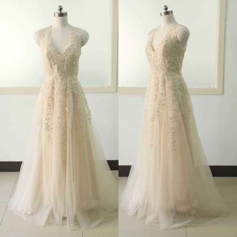 champagne tulle wedding dress