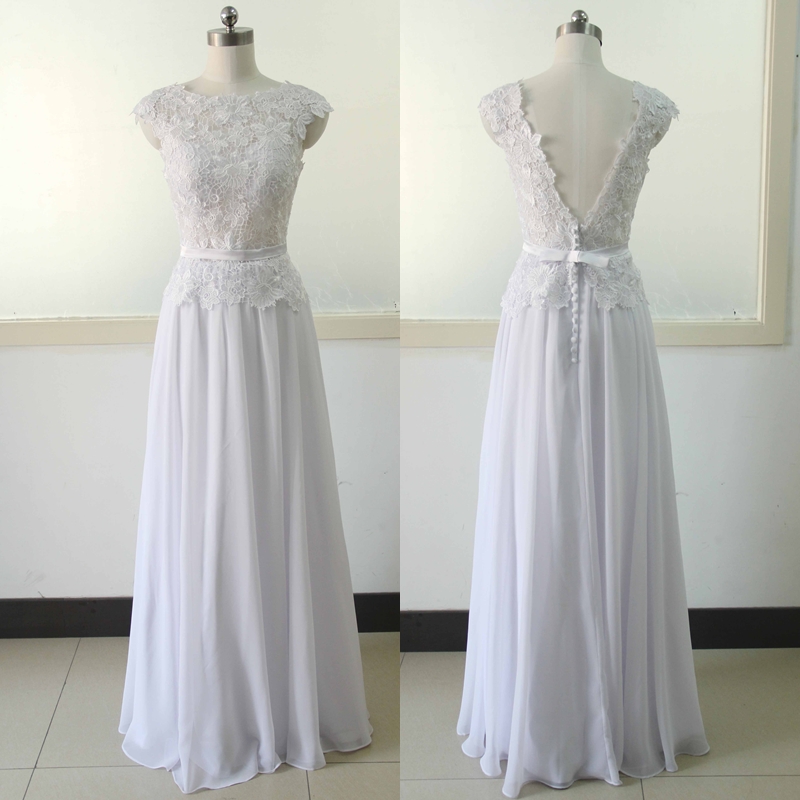 White Cap Sleeve Dress w/ Floral Lace Bodice main image 1