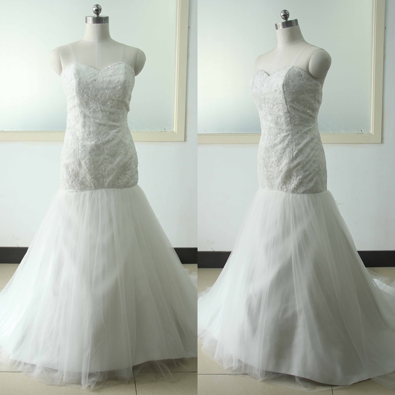White Lace Mermaid Wedding Dress Tulle Bridal Wedding Dress Sweetheart-neck Bridal Wedding Gowns Custom Us Size 0 2 4 6 8 10 12 14 16 18 ++
