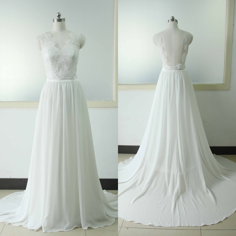 Sleeveless A-line Wedding Dress Lace Bridal Wedding Dress Ivory V-neck Wedding Gowns Custom Us Size 0 2 4 6 8 10 12 14 16 18 ++