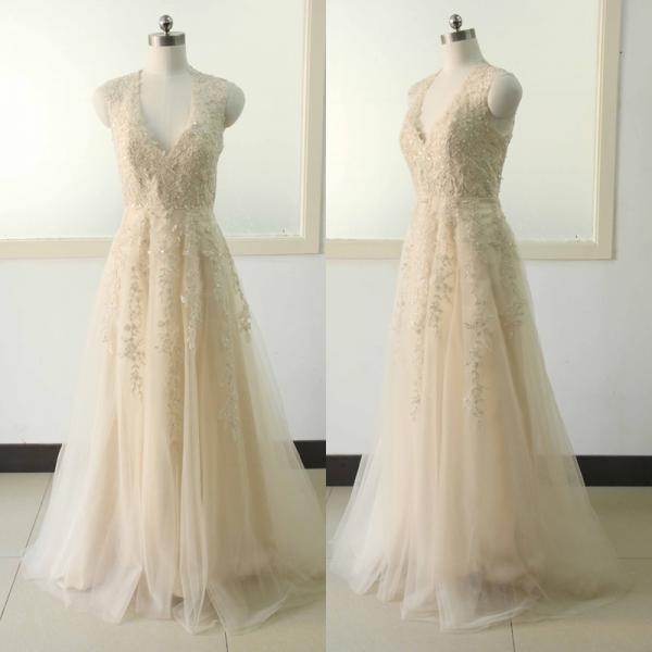 champagne wedding dress a line