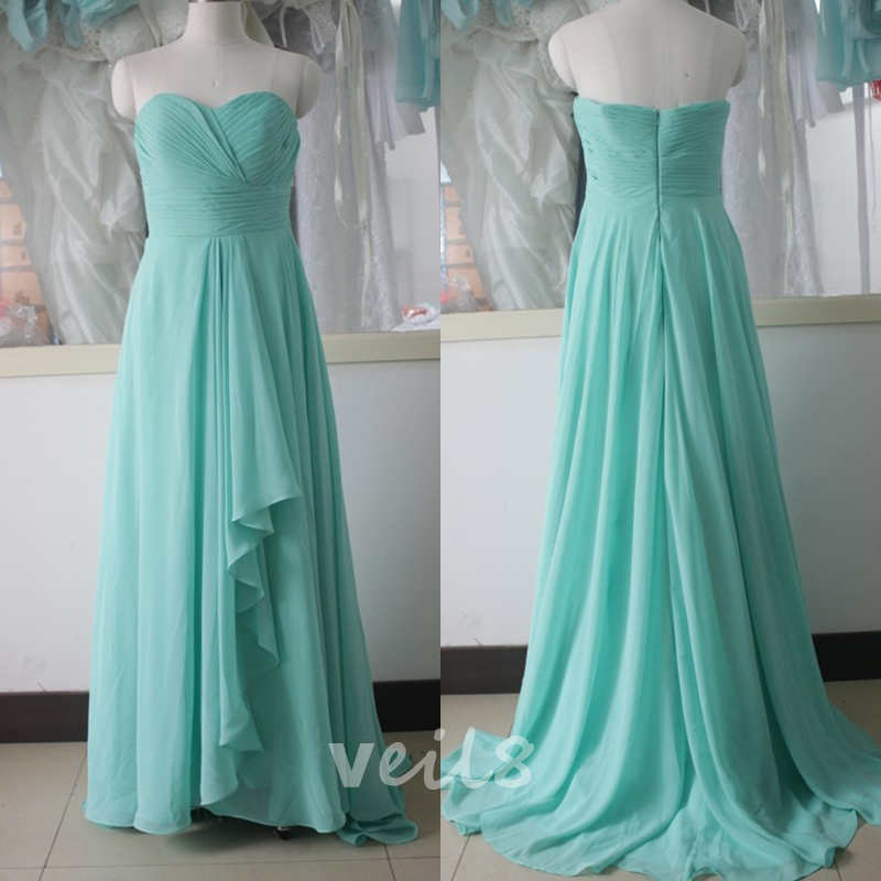 Tiffany Blue Chiffon Bridesmaid Dress Green Sweetheart Bridesmaid Gown ...